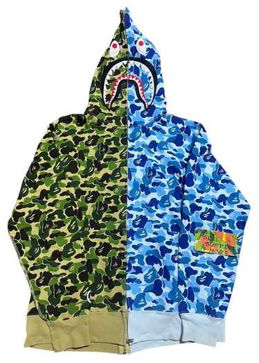 Bape BAPE shark half full zip hoodie ABC green/bl… - image 1