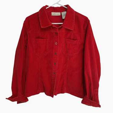 Dressbarn Women's Red Corduroy Cotton Button Up Sh