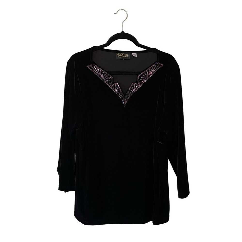 Bob Mackie XL 3/4 sleeve black velvet blouse desi… - image 1