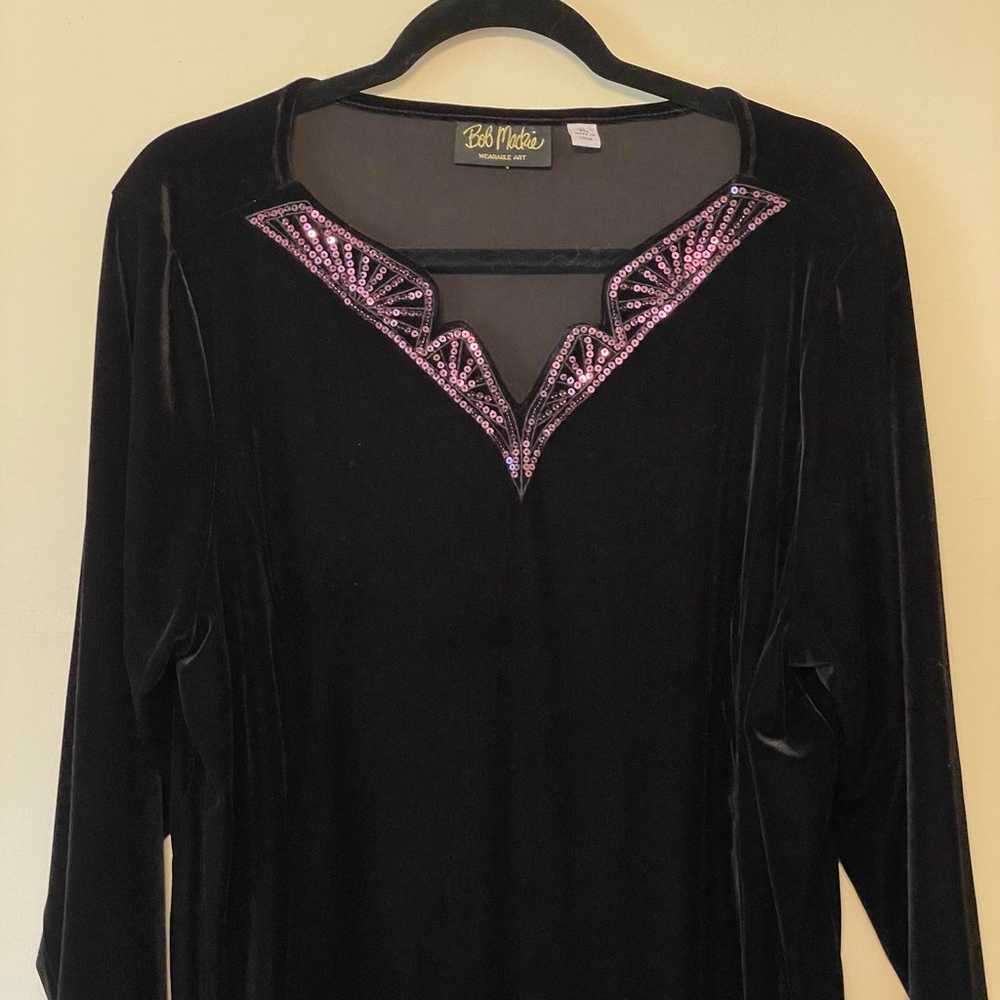 Bob Mackie XL 3/4 sleeve black velvet blouse desi… - image 2