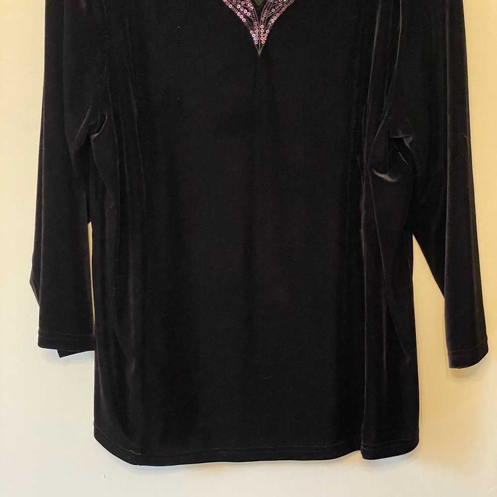 Bob Mackie XL 3/4 sleeve black velvet blouse desi… - image 3