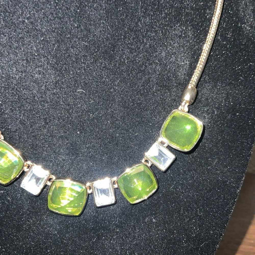 Anne Klein vintage green and crystal stone neckla… - image 2