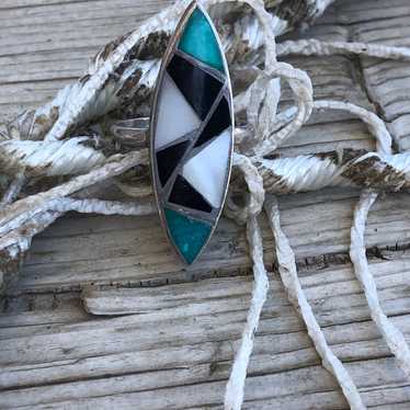 Zuni Ring Turquoise, Mother of Pearl, Onyx, Sterli