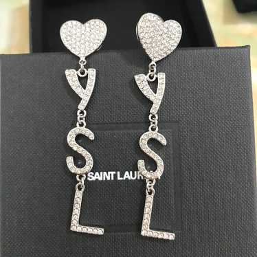 Vintage Heart Rhinestone Logo Drop Earrings - image 1