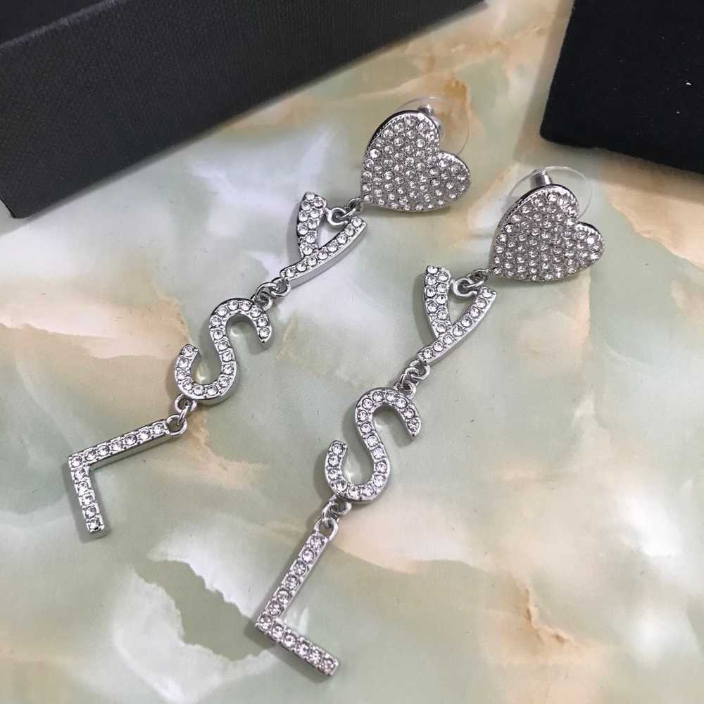 Vintage Heart Rhinestone Logo Drop Earrings - image 4