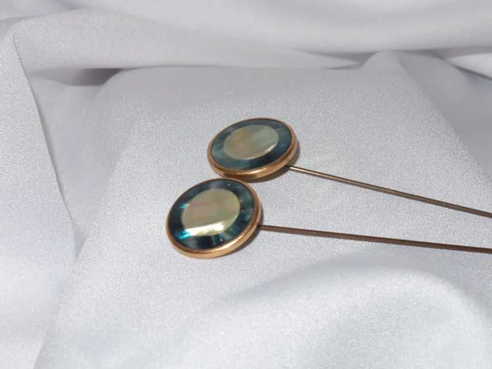 A Pair of Edwardian MOP And Abalone Shell Hat Pins - image 4