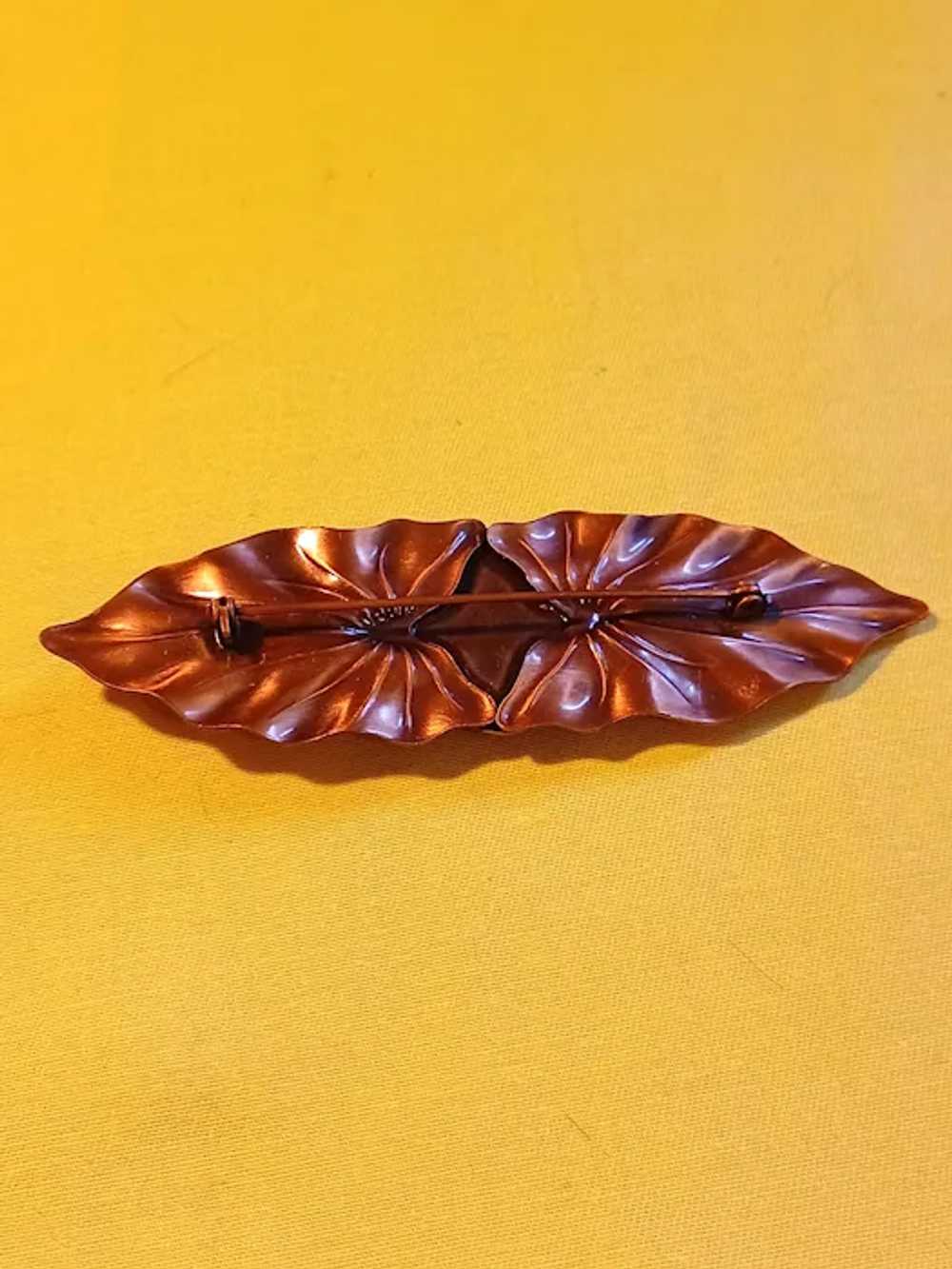 Large Copper Abstract Leaf Design  Black Oval Cab… - image 4