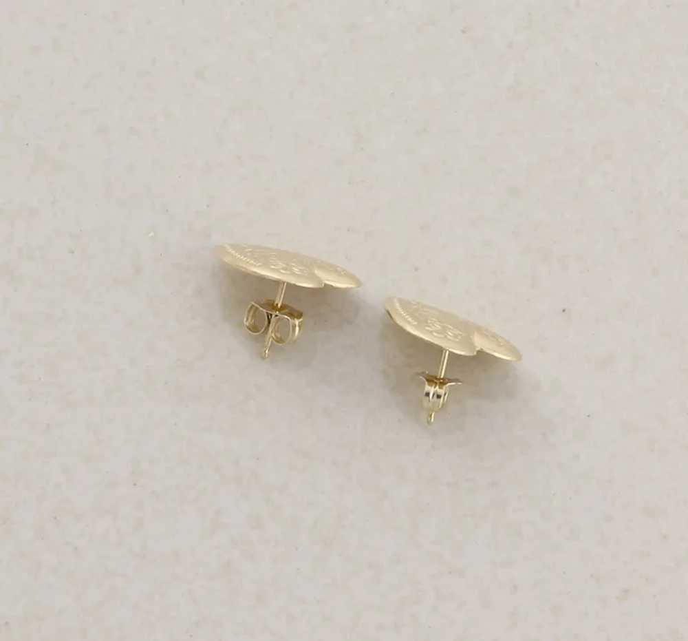 14k Yellow Gold Floral Etched Heart Earrings Stud… - image 9