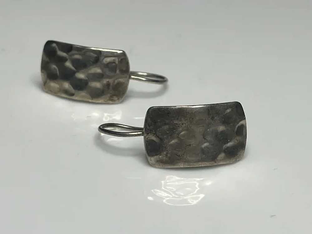 Vintage Sterling Silver Hammered Earrings - image 2