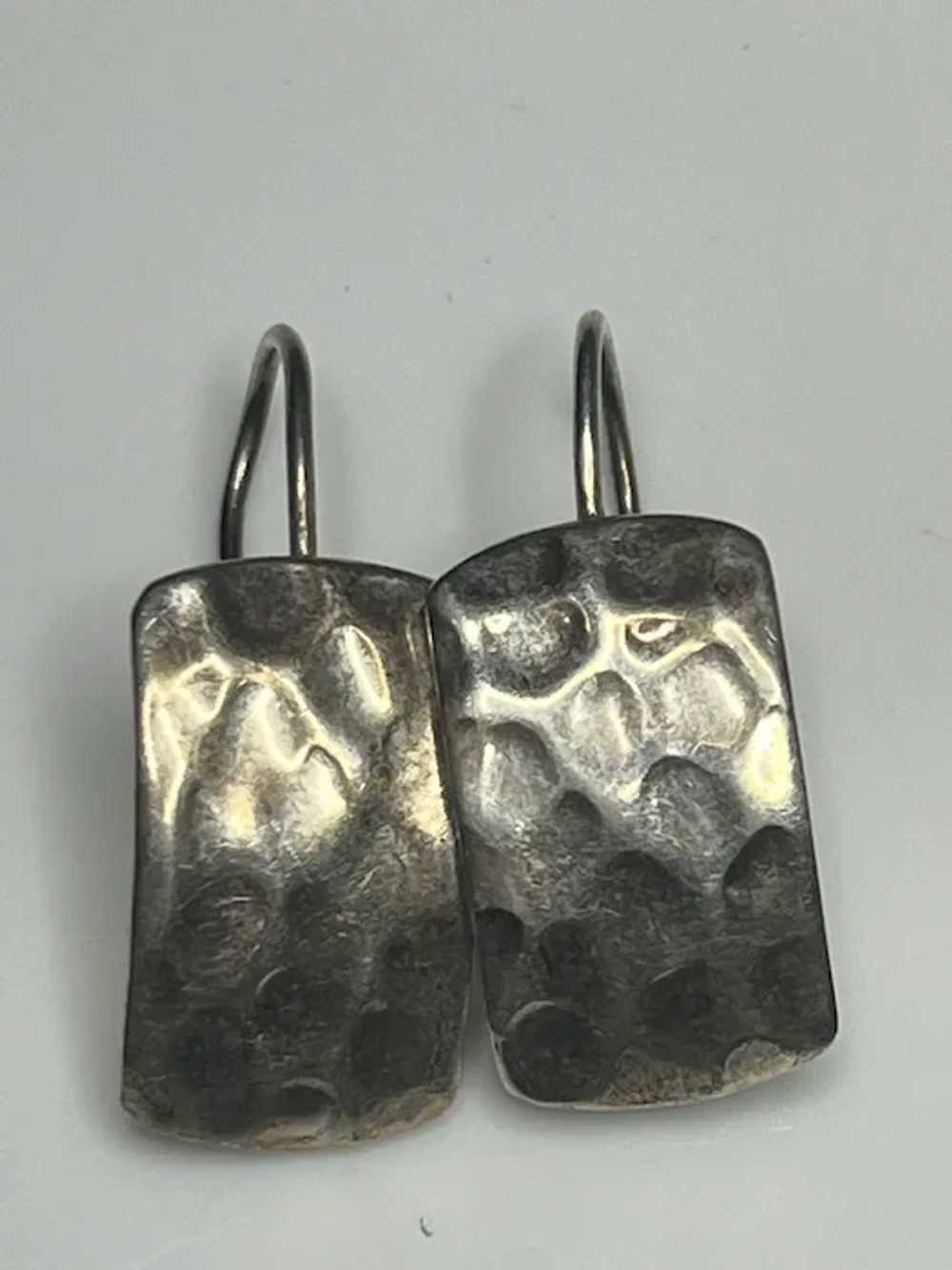 Vintage Sterling Silver Hammered Earrings - image 5