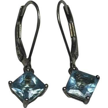 Vintage Sterling Silver Blue Topaz Drop Earrings - image 1