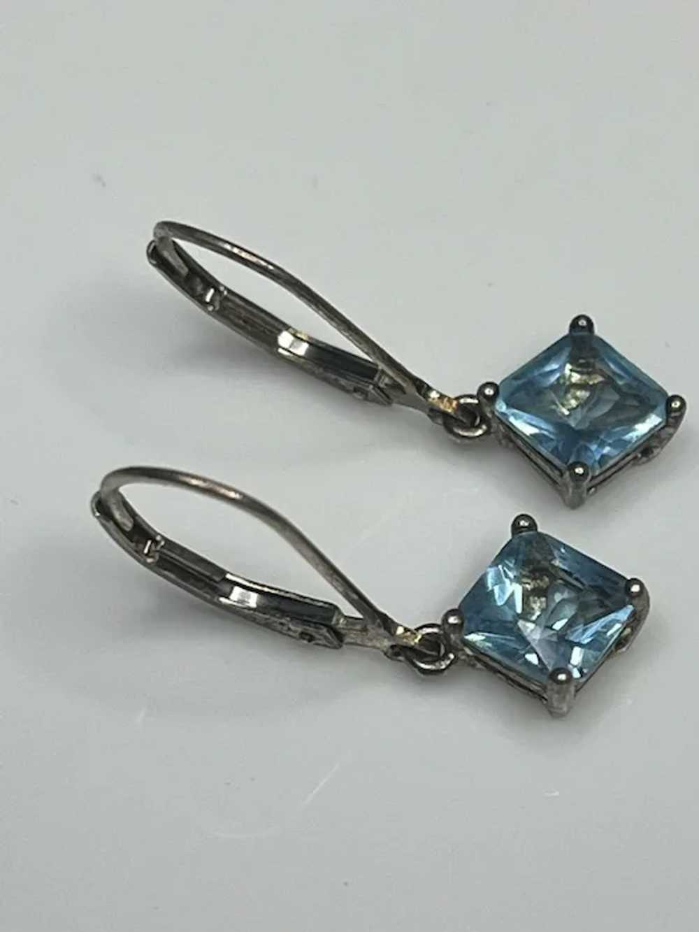 Vintage Sterling Silver Blue Topaz Drop Earrings - image 2