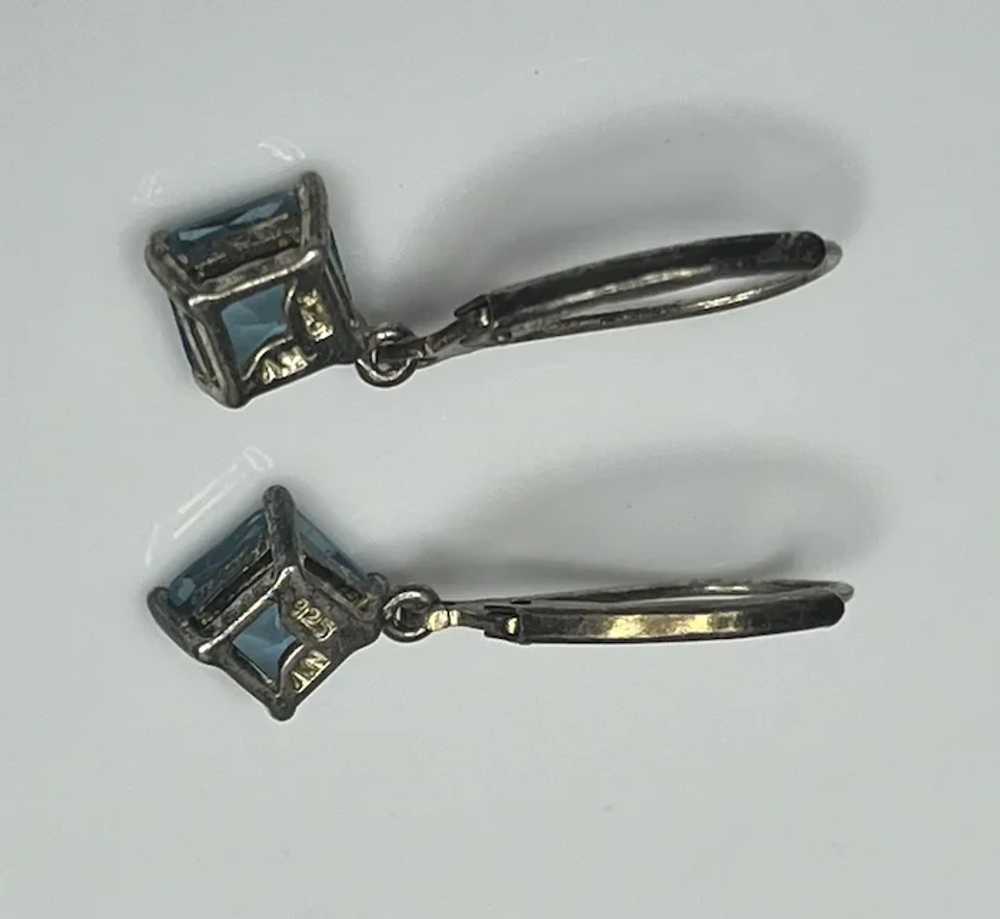 Vintage Sterling Silver Blue Topaz Drop Earrings - image 3