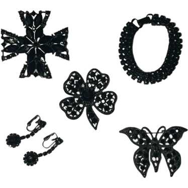 Vintage Lot of Black Rhinestone Weiss Jewelry