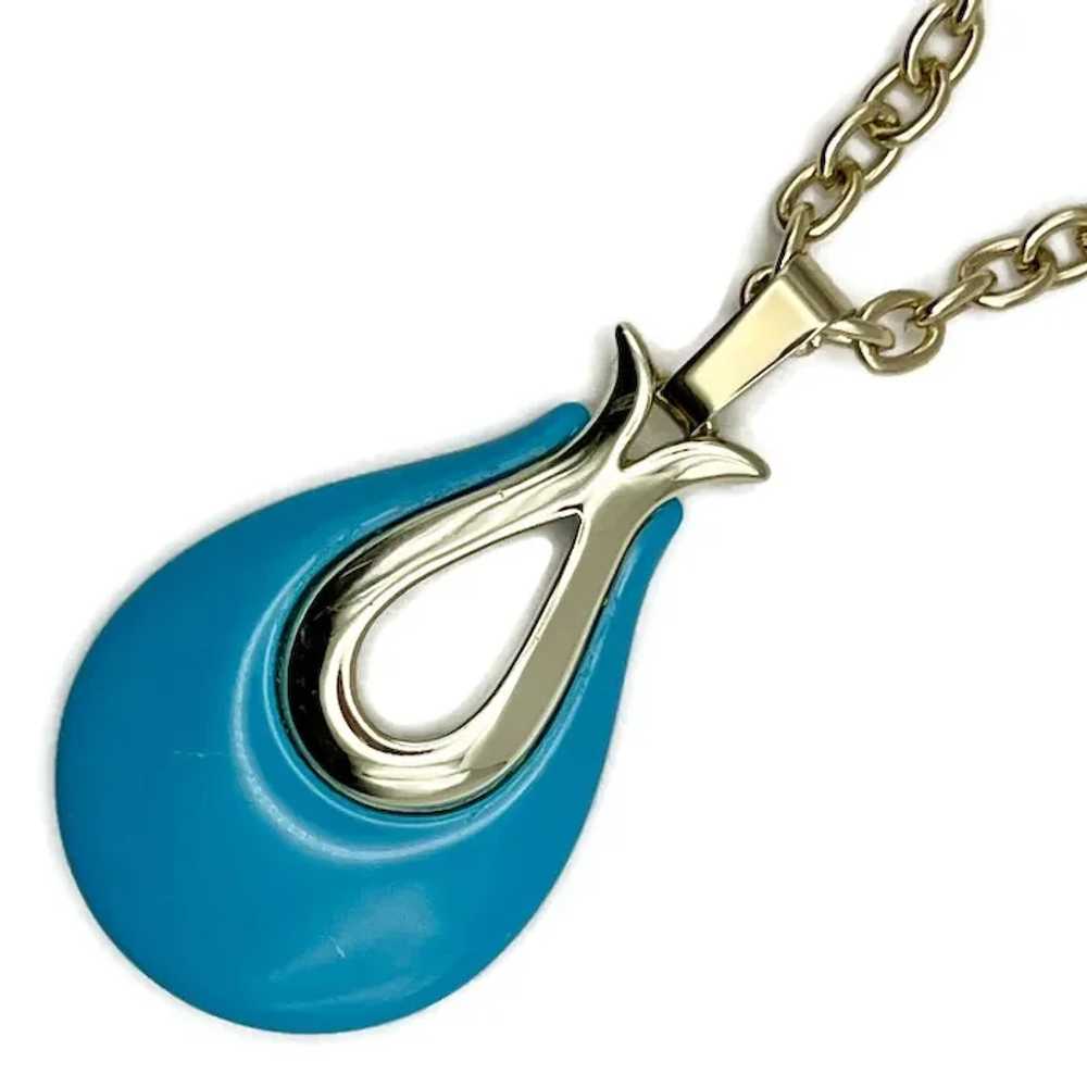 Sarah Coventry Aqua Modernist Goldtone Pendant Ne… - image 2