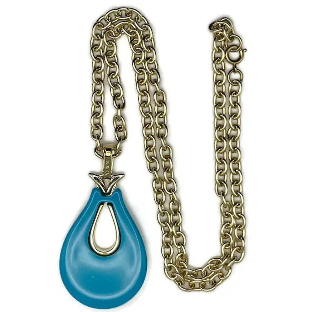 Sarah Coventry Aqua Modernist Goldtone Pendant Ne… - image 4