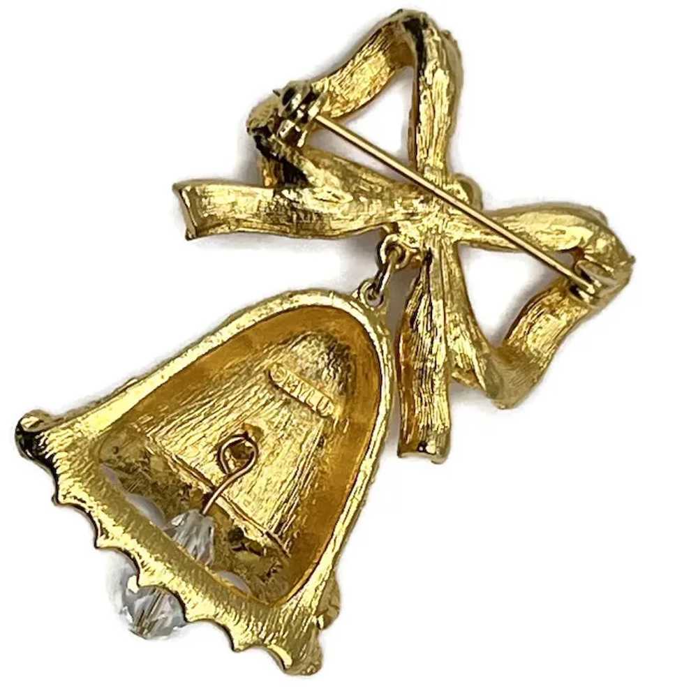 MyLu Holiday Enameled Bow Bell Goldtone Brooch - image 3