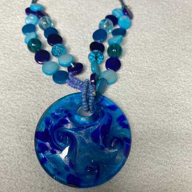 vintage art glass necklace in in a Lovely Blue co… - image 1