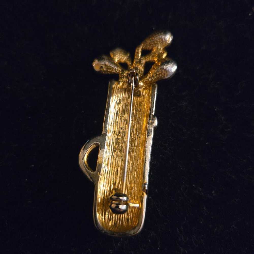 Rhinestone Golf Club Brooch - Vintage Faux Gold D… - image 2