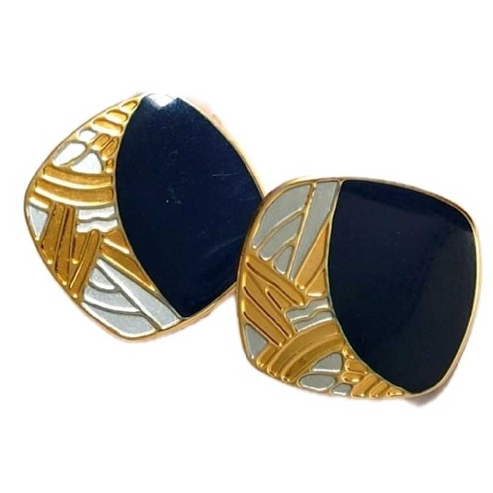 157A Vintage Gold Blue Silver Retro Clip On Earri… - image 1