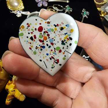 Heart brooch enamel on copper vintage