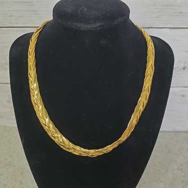 Monet Vintage 1980's Shiny Gold Tone Braided Neck… - image 1