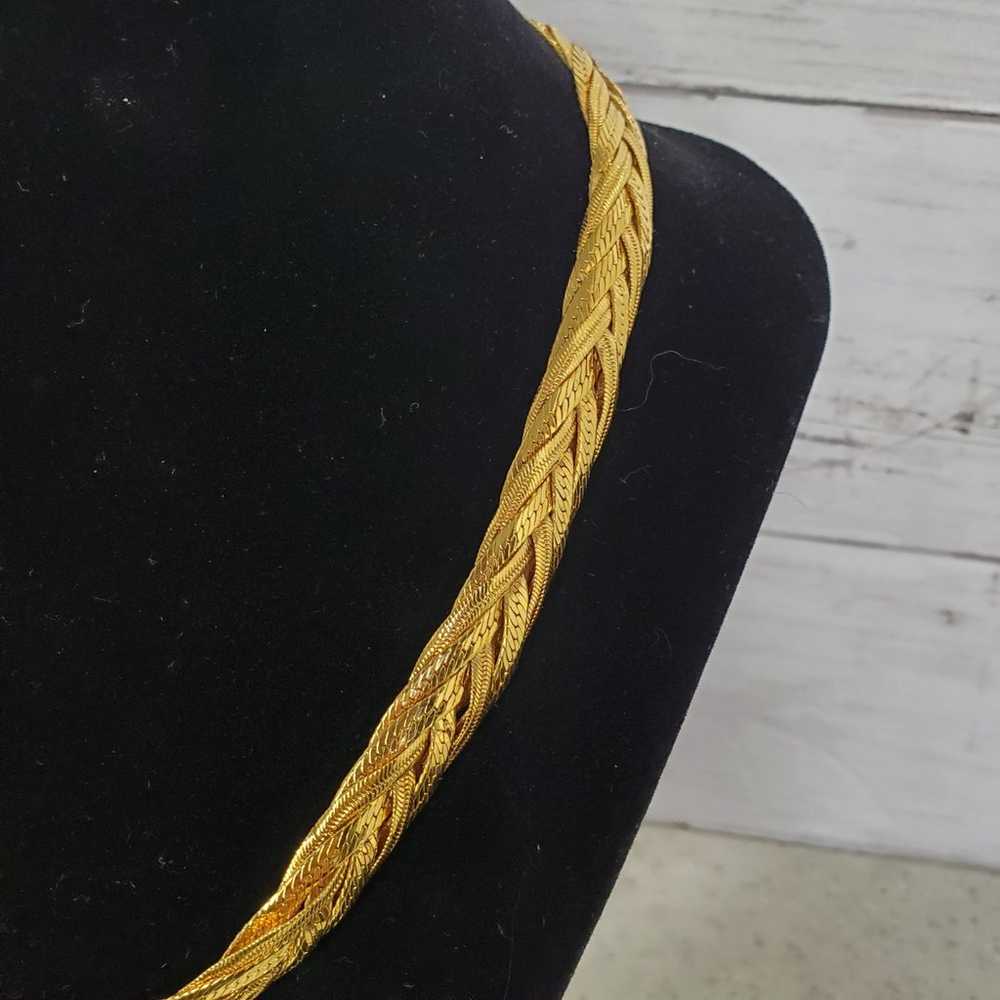 Monet Vintage 1980's Shiny Gold Tone Braided Neck… - image 2