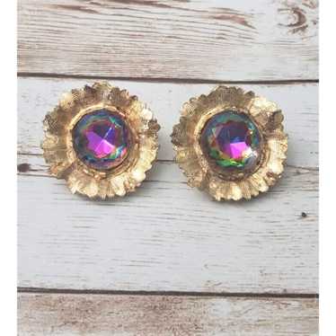 Vintage Empress Clip On Earrings Gold Tone with M… - image 1