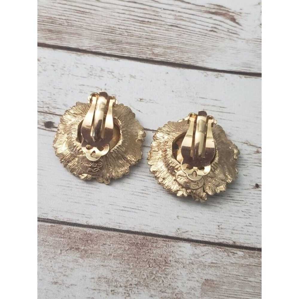 Vintage Empress Clip On Earrings Gold Tone with M… - image 3