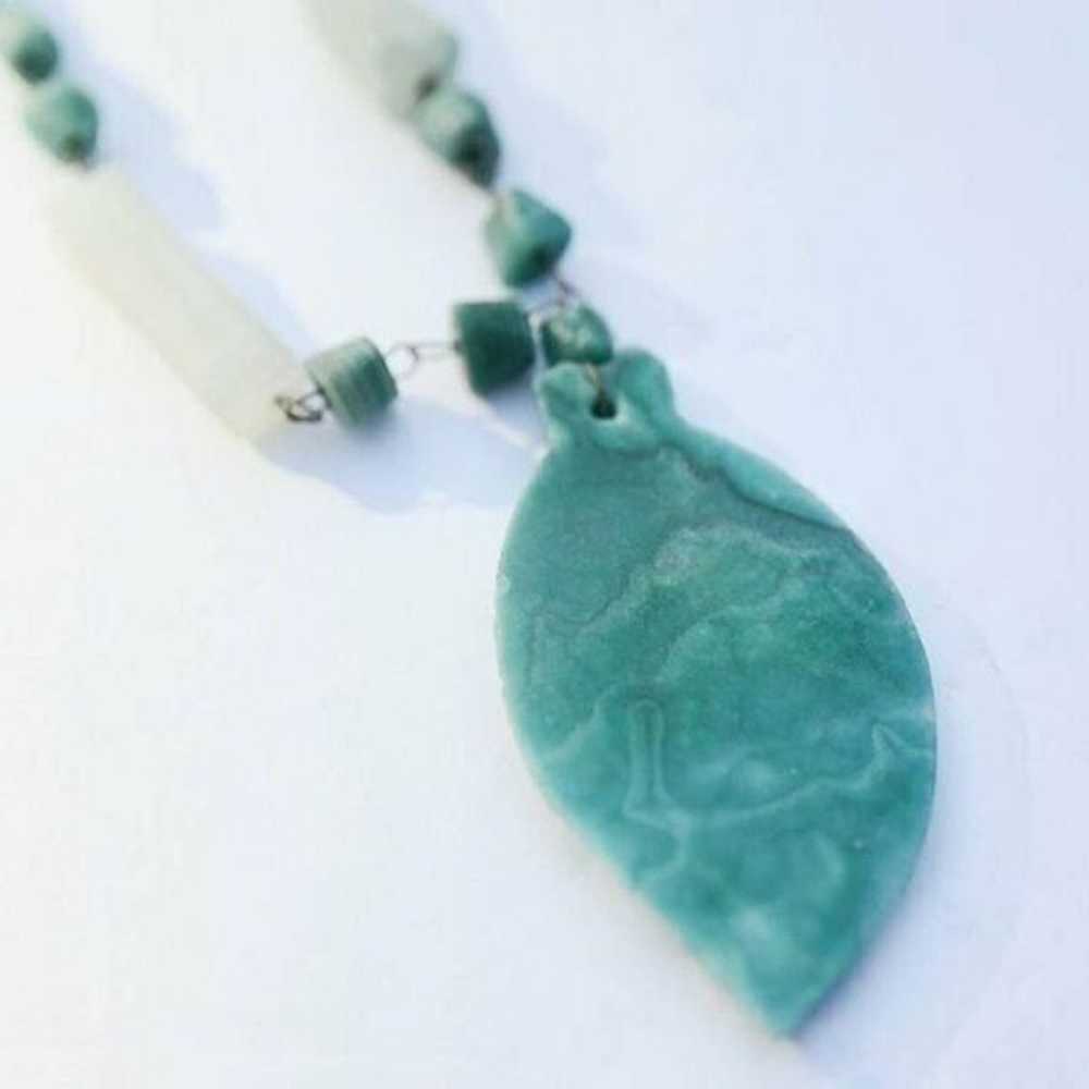 Vintage 70's Turquoise Leaf Necklace - image 10