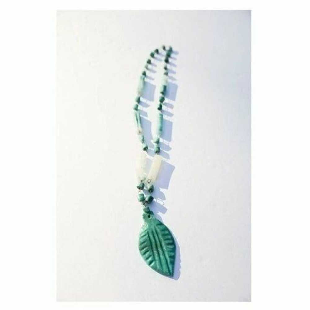 Vintage 70's Turquoise Leaf Necklace - image 1