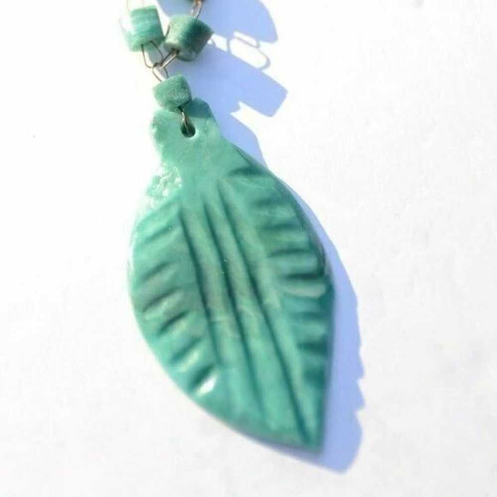 Vintage 70's Turquoise Leaf Necklace - image 3