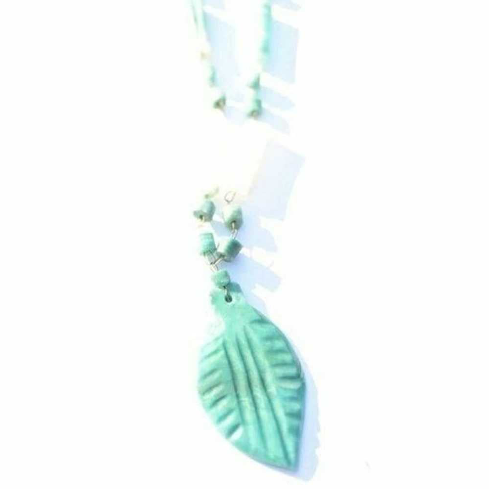 Vintage 70's Turquoise Leaf Necklace - image 5