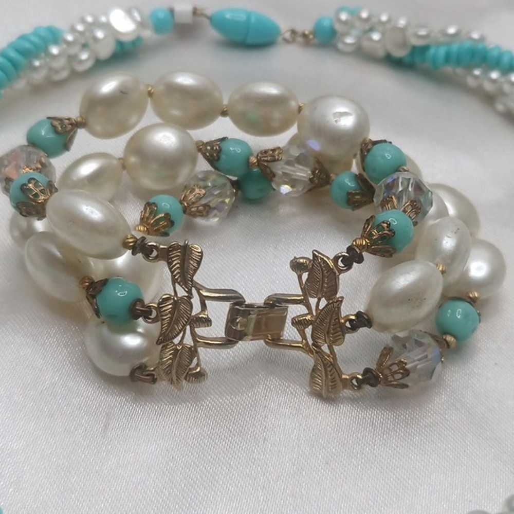 Vintage Turquoise and Pearl necklace and bracelet… - image 3