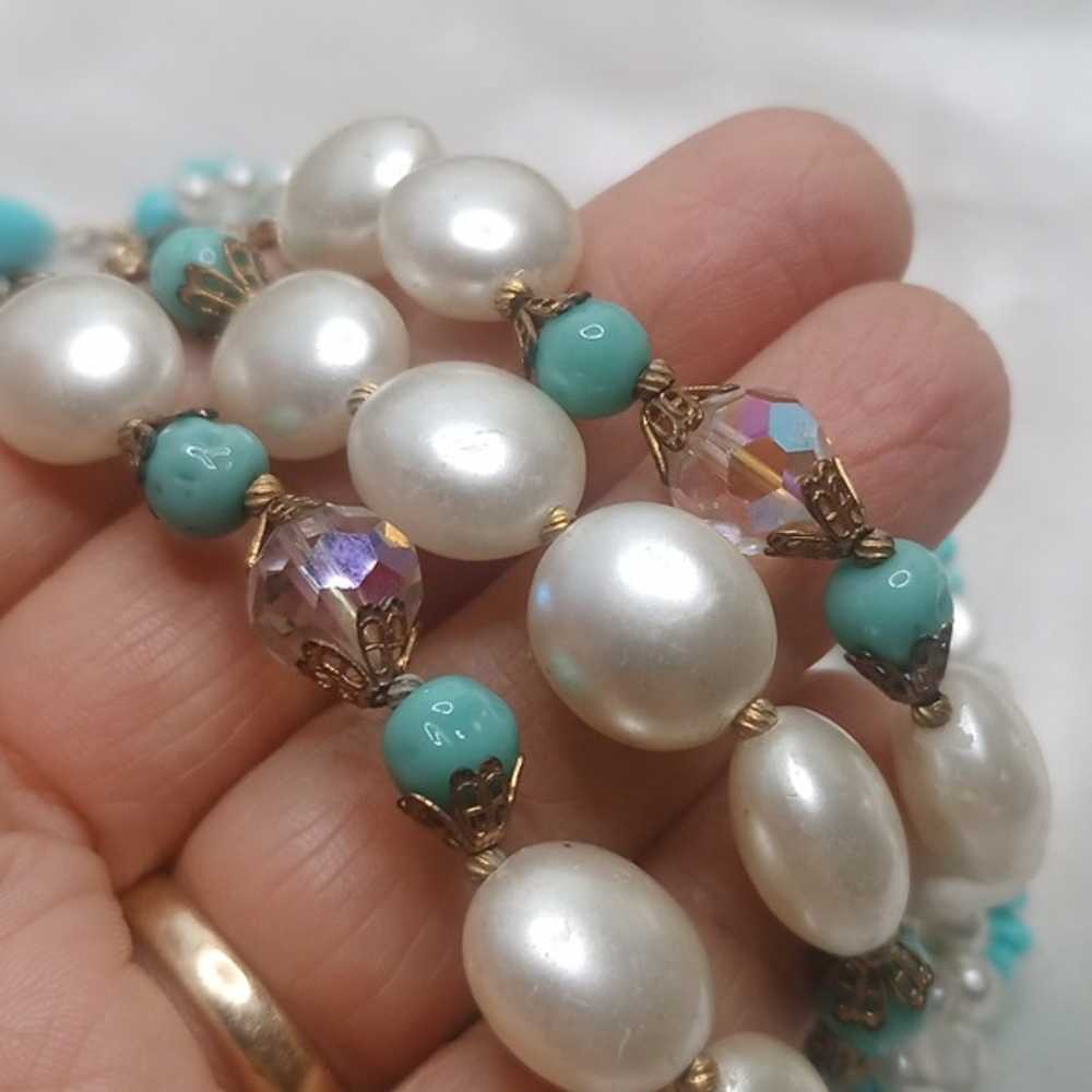 Vintage Turquoise and Pearl necklace and bracelet… - image 4