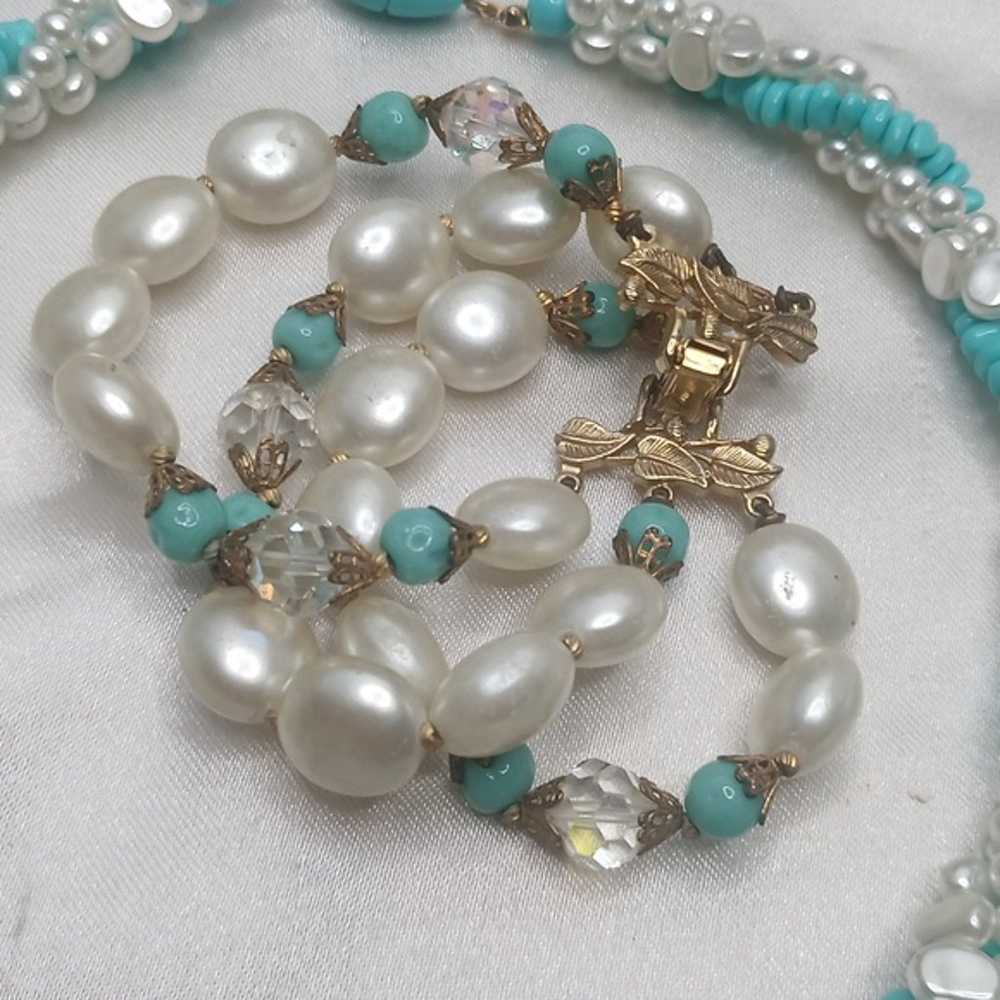 Vintage Turquoise and Pearl necklace and bracelet… - image 6