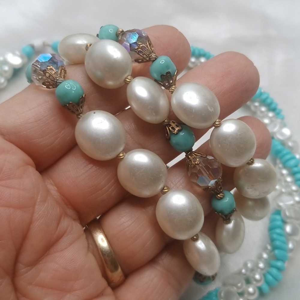 Vintage Turquoise and Pearl necklace and bracelet… - image 7