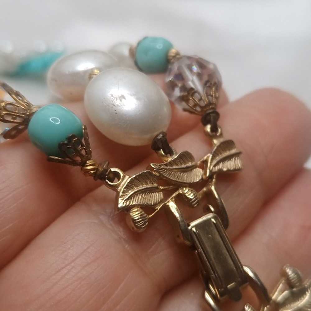 Vintage Turquoise and Pearl necklace and bracelet… - image 8