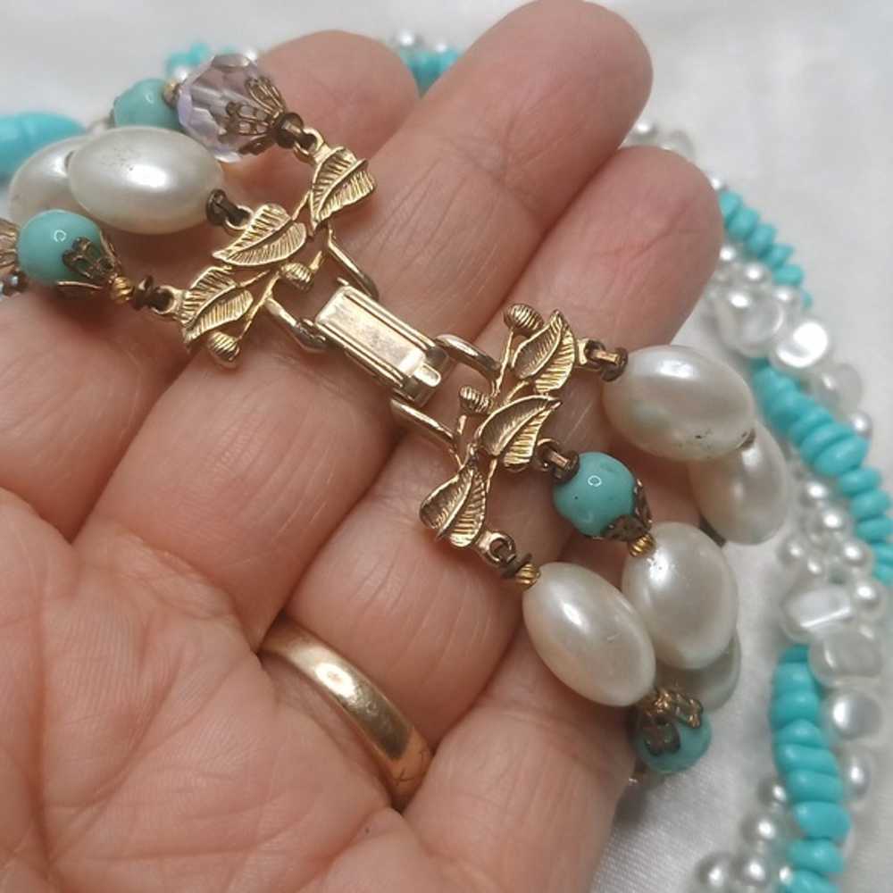 Vintage Turquoise and Pearl necklace and bracelet… - image 9