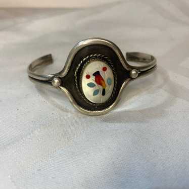 Vintage Sterling Zuni Old Pawn  Cardinal Bird Brac