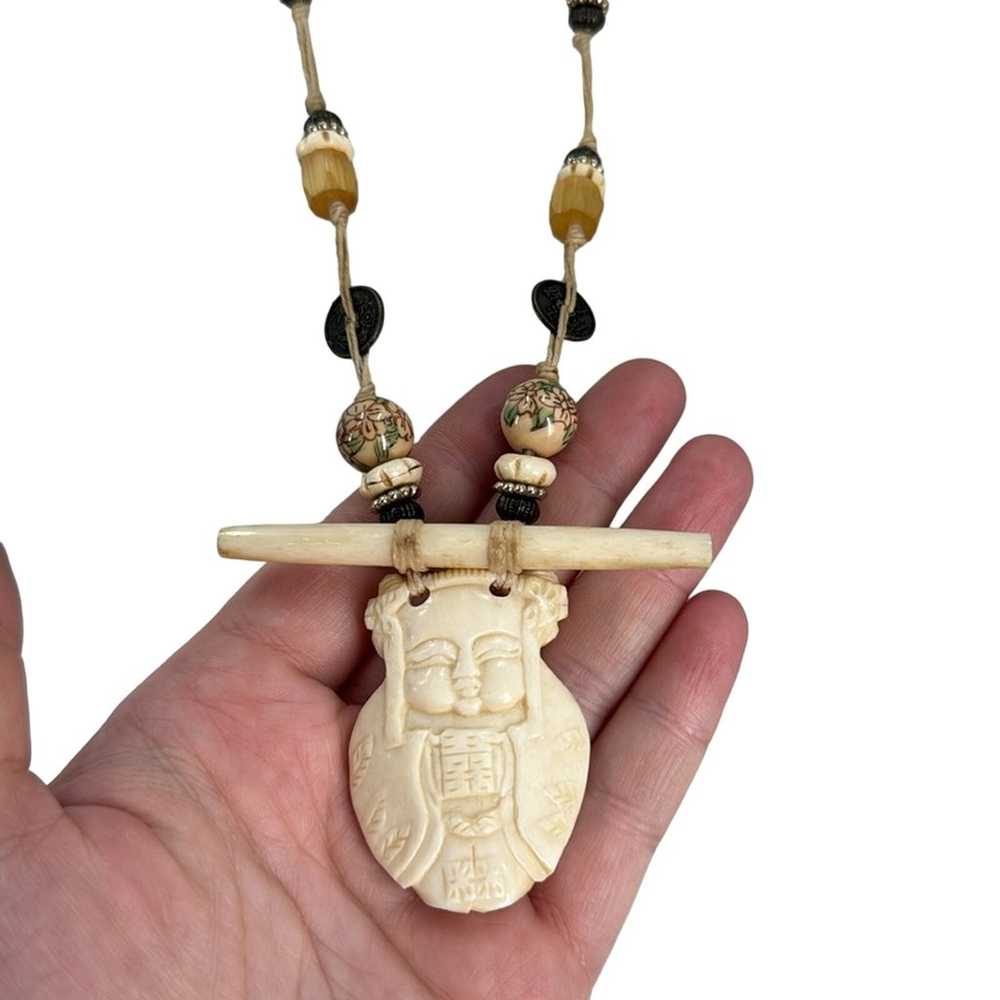 Vintage handmade Chinese carved bone female neckl… - image 2