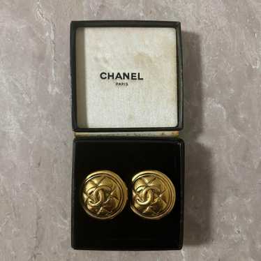 CHANEL Large Gold Earrings Vintage Logo Rare - image 1