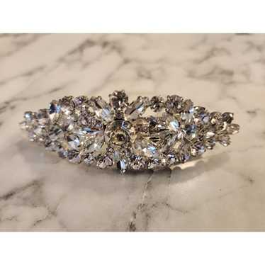 Vintage Rhinestone Hair Barrette Clip Silver Tone - image 1