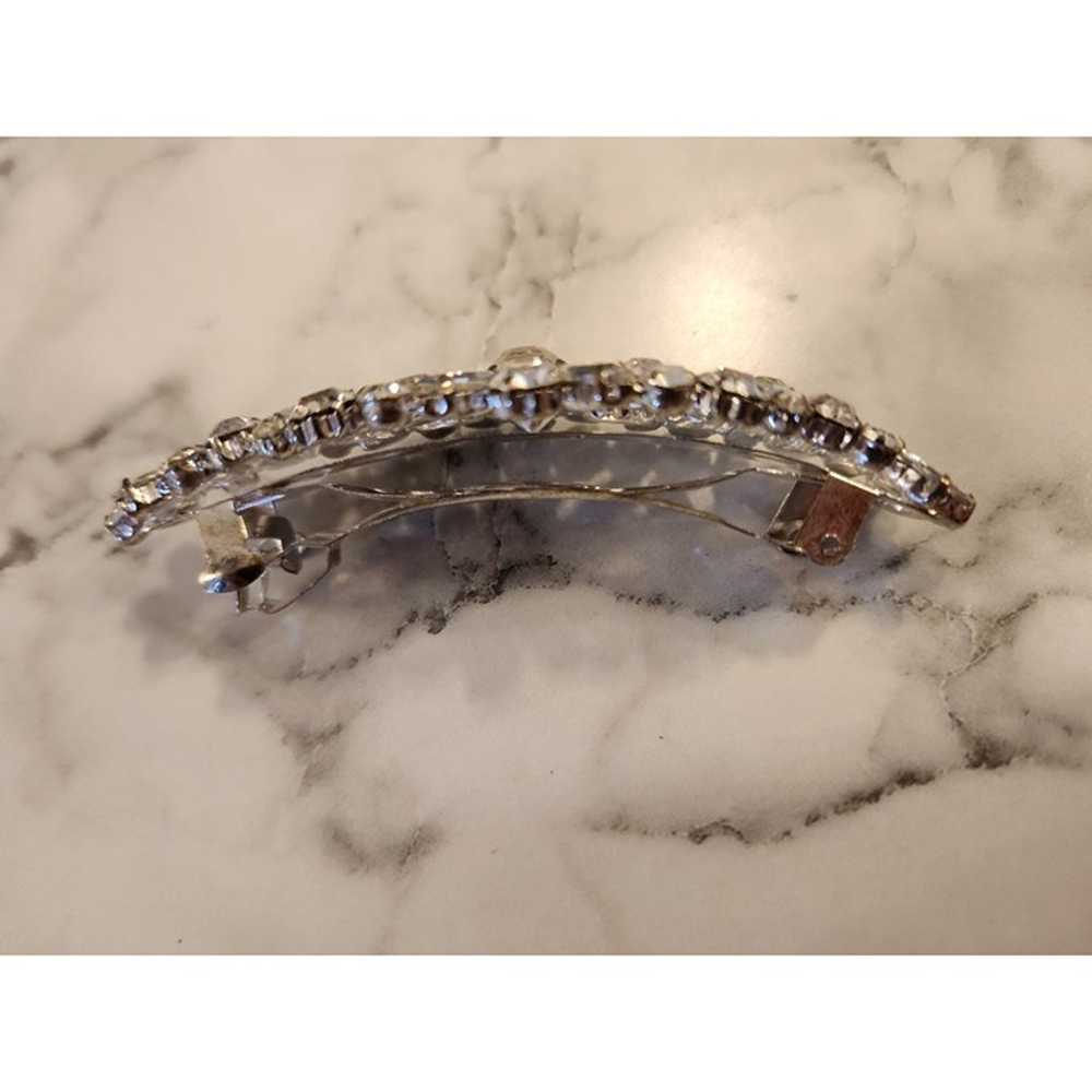 Vintage Rhinestone Hair Barrette Clip Silver Tone - image 2