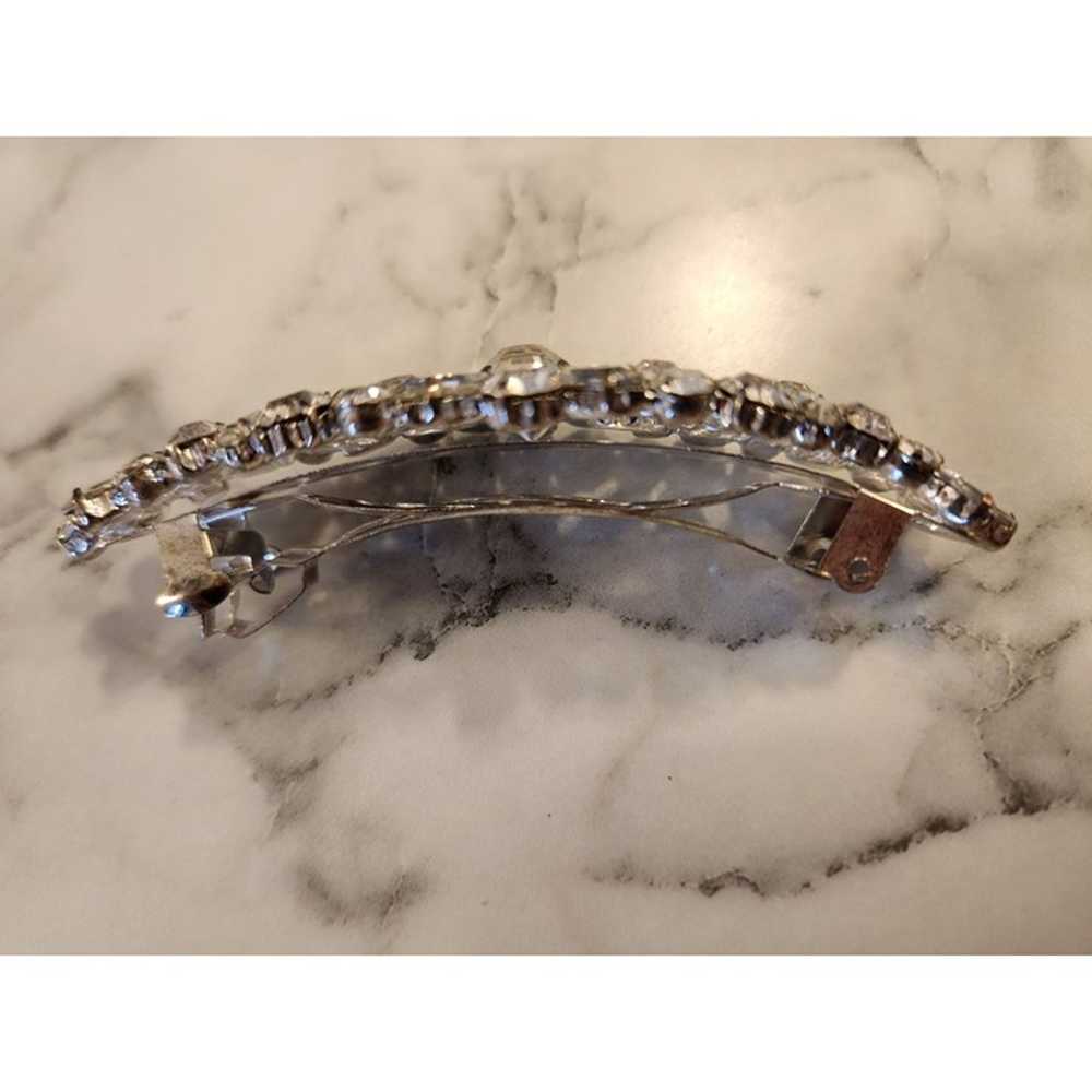 Vintage Rhinestone Hair Barrette Clip Silver Tone - image 3