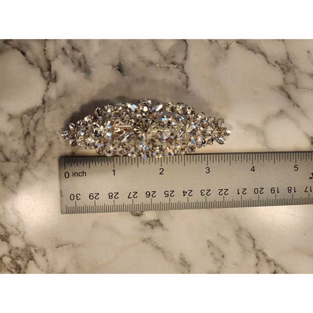 Vintage Rhinestone Hair Barrette Clip Silver Tone - image 4