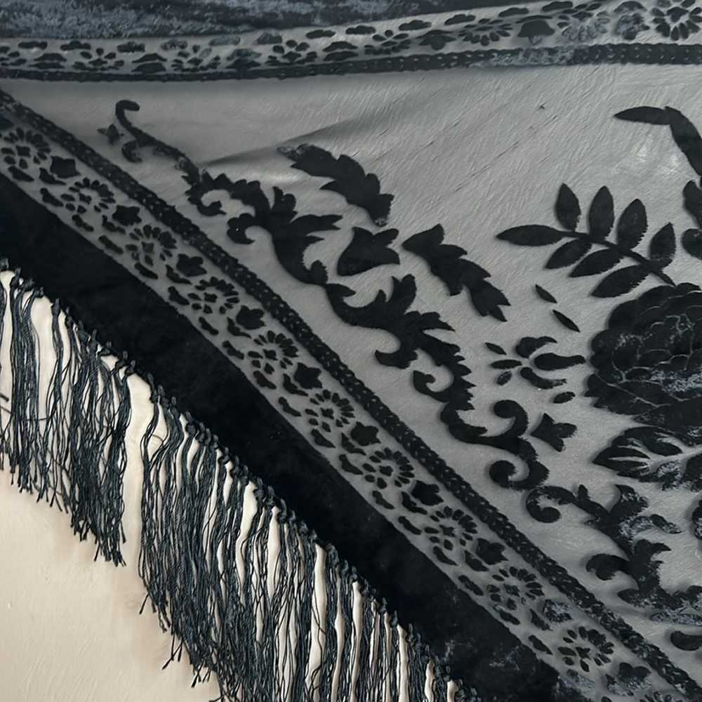 Vintage Women Sheer Fabric with Velvet Roses Scarf - image 6