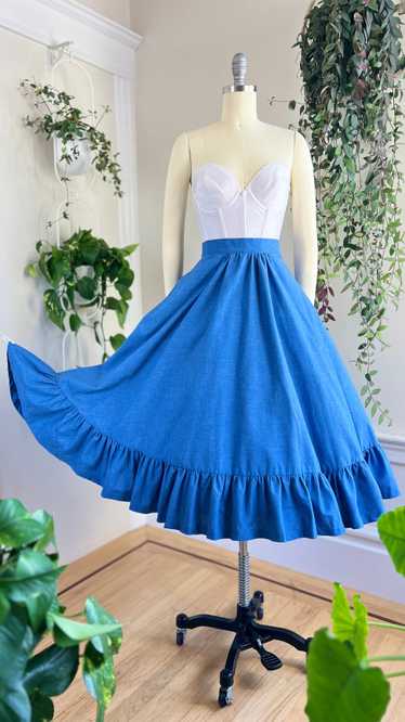 1970s does 1950s Blue Denim Swing Skirt | small