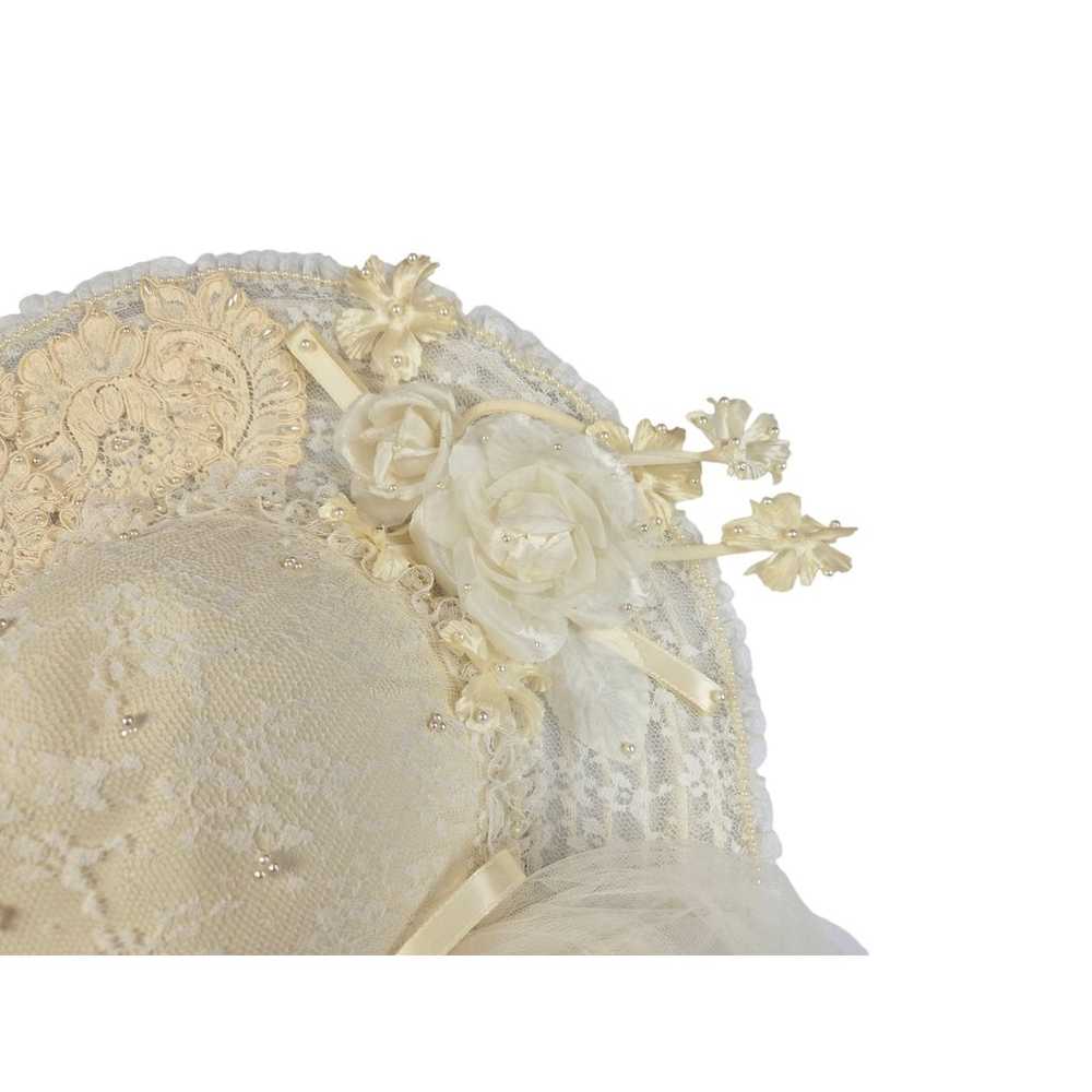 Vintage Wedding Veil Hat 70's Flowers Lace Ivory … - image 5