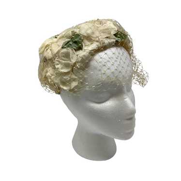 Vintage Fascinator Hat Mesh Netting Sculpted 3D Fl